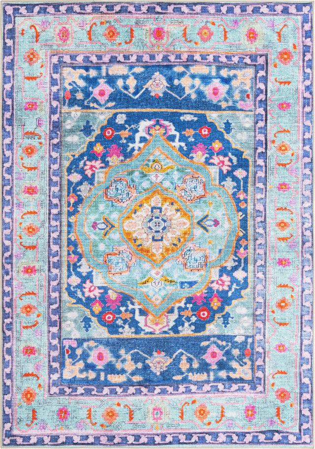 Washable Blue 7' 6 x 10' 6 Timeless Rectangle Area Rug Easy to Clean Stain Resistant & Durable Traditional Classic Vintage Design Carpet for Sale at Rug Engine