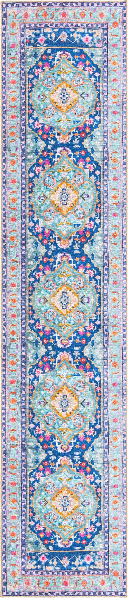 Washable Blue 2' 6 x 12' Timeless Runner Area Rug Easy to Clean Stain Resistant & Durable Traditional Classic Vintage Design Carpet for Sale at Rug Engine