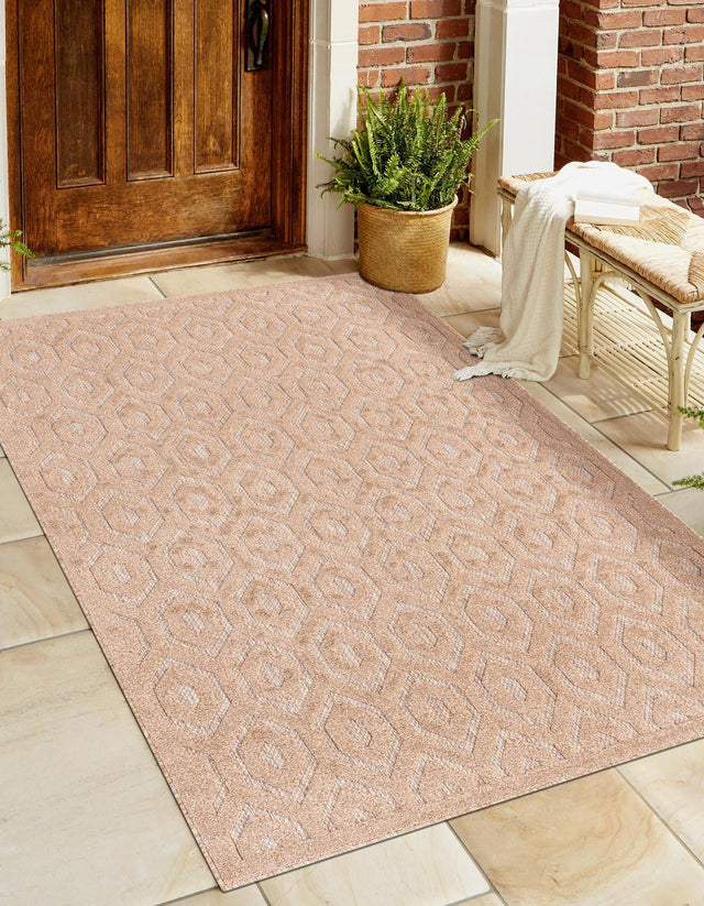 Beige 7' 10 x 10' Outdoor Trellis Textured Rectangle Area Rug Weather Resistant for Patio, Deck, Terrace, Balcony, Porch Geometric Design Water Safe Outside Carpet for Sale at Rug Engine