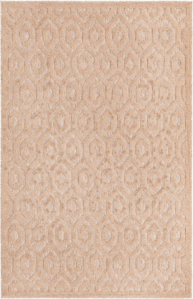 Beige 5' 3 x 8' Outdoor Trellis Textured Rectangle Area Rug Weather Resistant for Patio, Deck, Terrace, Balcony, Porch Geometric Design Water Safe Outside Carpet for Sale at Rug Engine