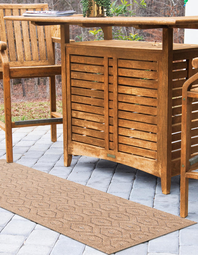 Beige 2' x 8' Outdoor Trellis Textured Runner Area Rug Weather Resistant for Patio, Deck, Terrace, Balcony, Porch Geometric Design Water Safe Outside Carpet for Sale at Rug Engine