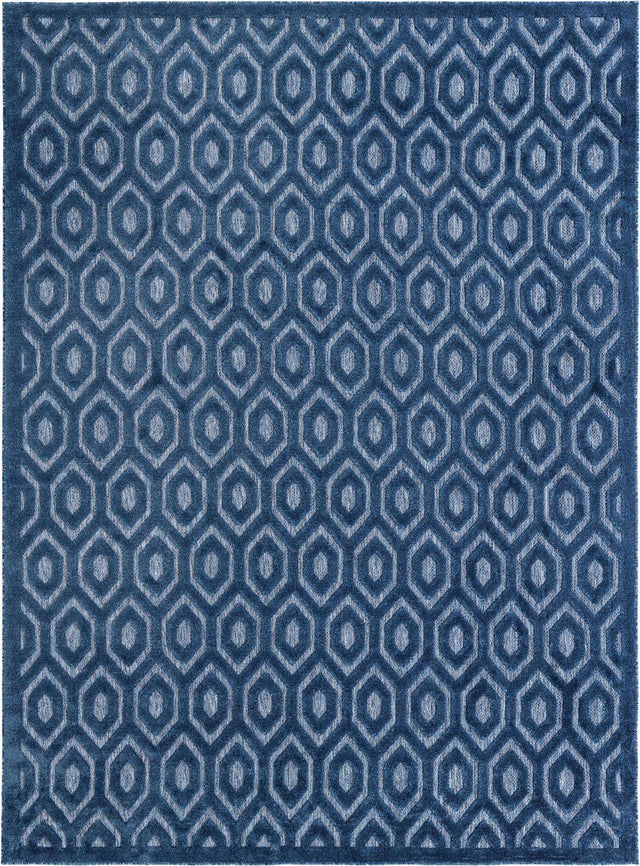 Navy Blue 9' x 12' Outdoor Trellis Textured Rectangle Area Rug Weather Resistant for Patio, Deck, Terrace, Balcony, Porch Geometric Design Water Safe Outside Carpet for Sale at Rug Engine