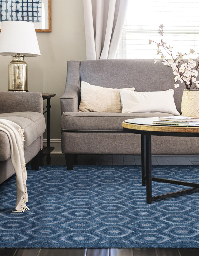 Navy Blue 2' x 3' Outdoor Trellis Textured Rectangle Area Rug Weather Resistant for Patio, Deck, Terrace, Balcony, Porch Geometric Design Water Safe Outside Carpet for Sale at Rug Engine
