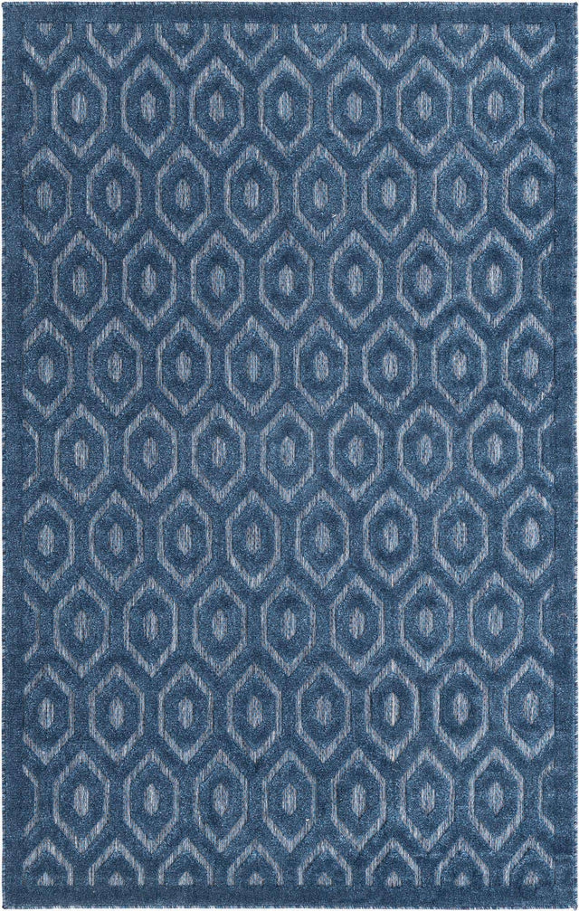 Navy Blue 5' 3 x 8' Outdoor Trellis Textured Rectangle Area Rug Weather Resistant for Patio, Deck, Terrace, Balcony, Porch Geometric Design Water Safe Outside Carpet for Sale at Rug Engine