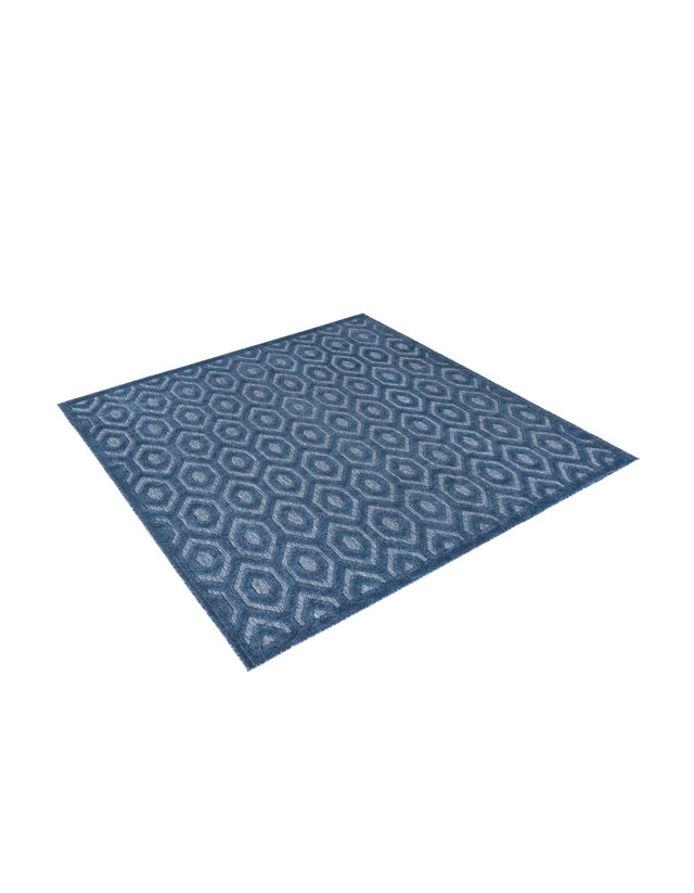 Navy Blue 7' 10 x 7' 10 Outdoor Trellis Textured Square Area Rug Weather Resistant for Patio, Deck, Terrace, Balcony, Porch Geometric Design Water Safe Outside Carpet for Sale at Rug Engine