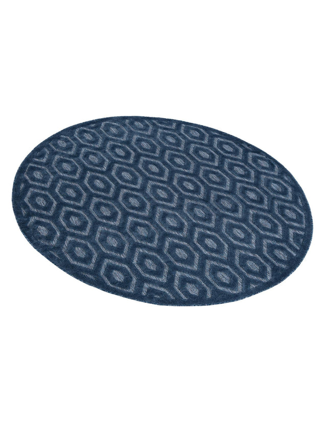 Navy Blue 7' x 7' Outdoor Trellis Textured Round Area Rug Weather Resistant for Patio, Deck, Terrace, Balcony, Porch Geometric Design Water Safe Outside Carpet for Sale at Rug Engine