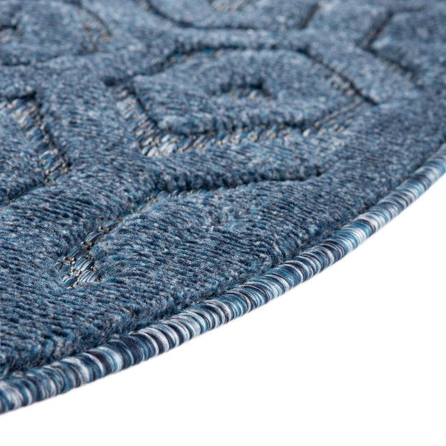Navy Blue 3' x 3' Outdoor Trellis Textured Round Area Rug Weather Resistant for Patio, Deck, Terrace, Balcony, Porch Geometric Design Water Safe Outside Carpet for Sale at Rug Engine