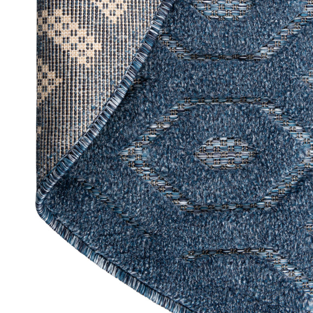 Navy Blue 4' x 4' Outdoor Trellis Textured Round Area Rug Weather Resistant for Patio, Deck, Terrace, Balcony, Porch Geometric Design Water Safe Outside Carpet for Sale at Rug Engine