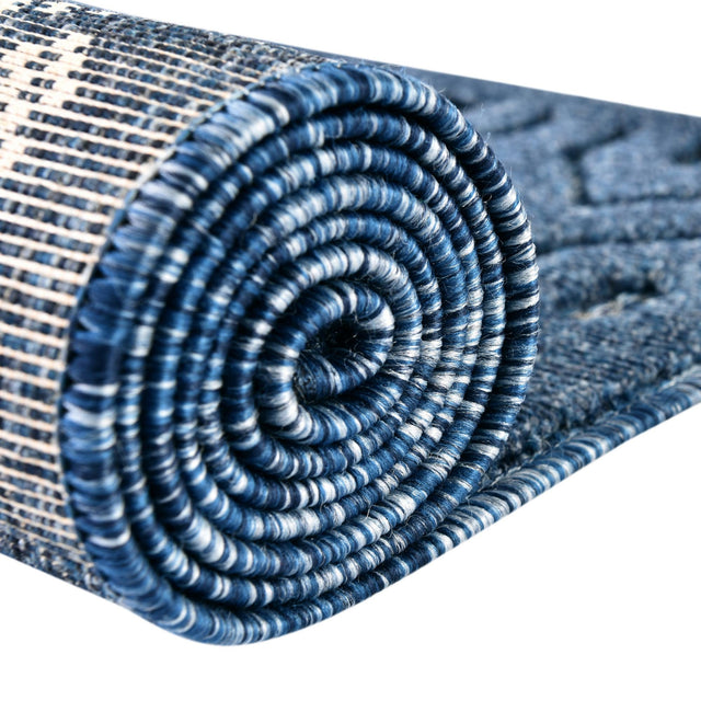 Navy Blue 4' x 4' Outdoor Trellis Textured Round Area Rug Weather Resistant for Patio, Deck, Terrace, Balcony, Porch Geometric Design Water Safe Outside Carpet for Sale at Rug Engine