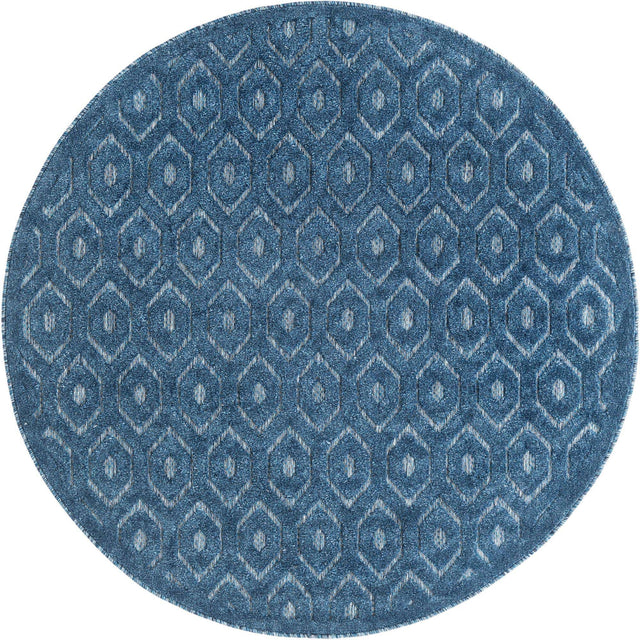 Navy Blue 5' 3 x 5' 3 Outdoor Trellis Textured Round Area Rug Weather Resistant for Patio, Deck, Terrace, Balcony, Porch Geometric Design Water Safe Outside Carpet for Sale at Rug Engine