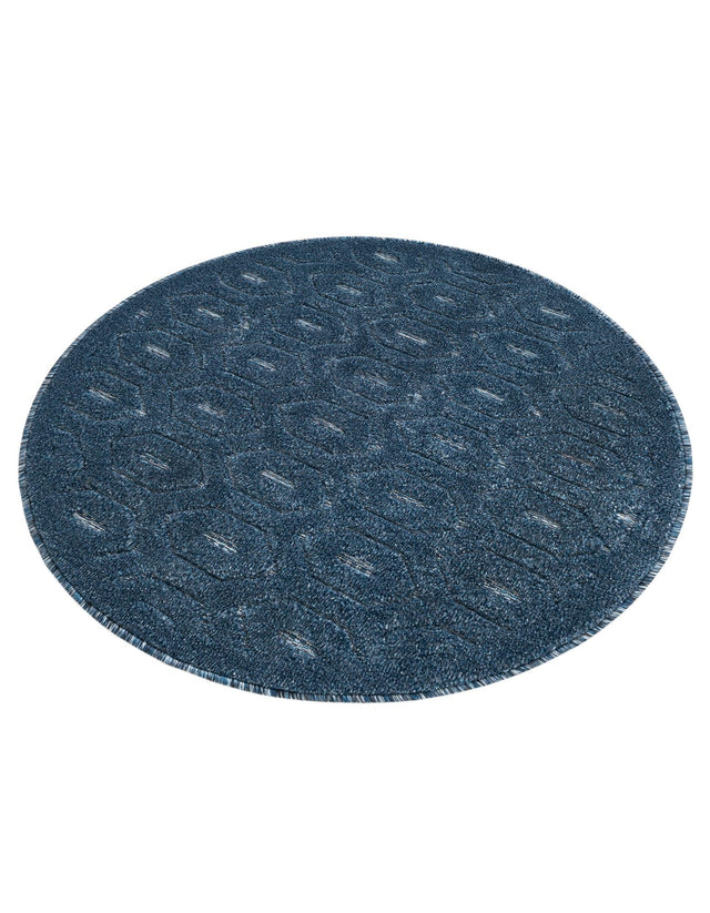 Navy Blue 3' x 3' Outdoor Trellis Textured Round Area Rug Weather Resistant for Patio, Deck, Terrace, Balcony, Porch Geometric Design Water Safe Outside Carpet for Sale at Rug Engine