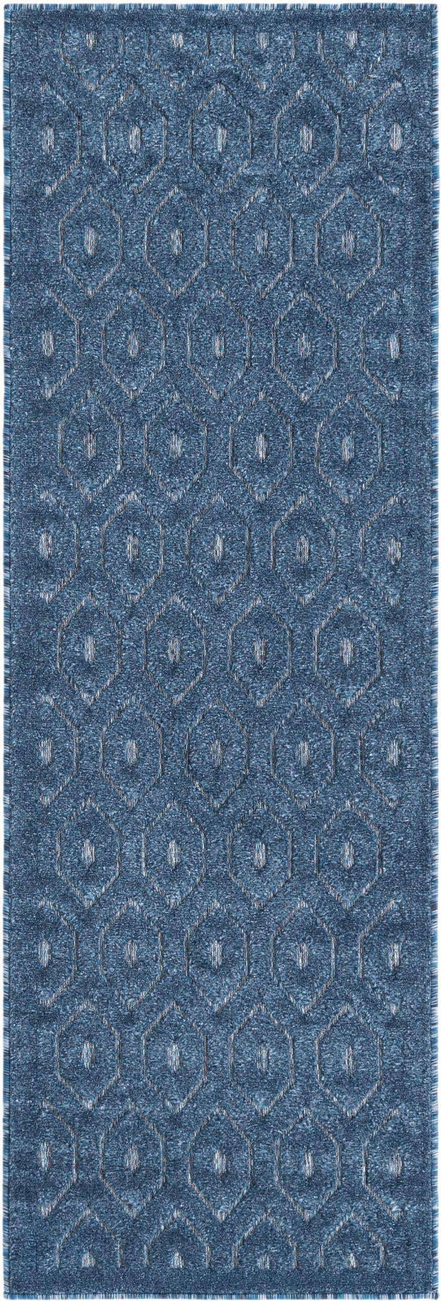 Navy Blue 2' x 6' Outdoor Trellis Textured Runner Area Rug Weather Resistant for Patio, Deck, Terrace, Balcony, Porch Geometric Design Water Safe Outside Carpet for Sale at Rug Engine