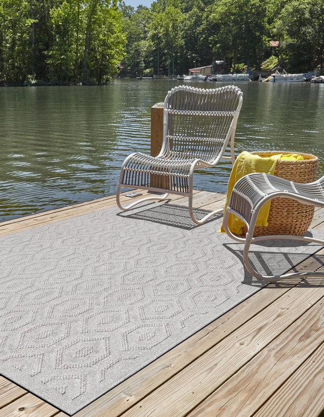 Grey 6' x 9' Outdoor Trellis Textured Rectangle Area Rug Weather Resistant for Patio, Deck, Terrace, Balcony, Porch Geometric Design Water Safe Outside Carpet for Sale at Rug Engine