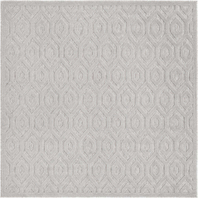 Grey 7' 10 x 7' 10 Outdoor Trellis Textured Square Area Rug Weather Resistant for Patio, Deck, Terrace, Balcony, Porch Geometric Design Water Safe Outside Carpet for Sale at Rug Engine