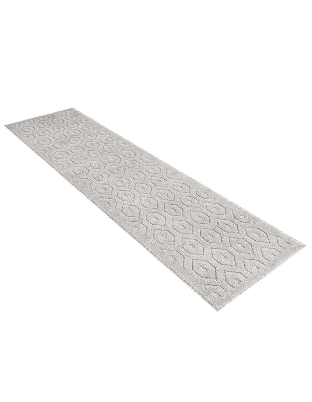 Grey 2' x 8' Outdoor Trellis Textured Runner Area Rug Weather Resistant for Patio, Deck, Terrace, Balcony, Porch Geometric Design Water Safe Outside Carpet for Sale at Rug Engine