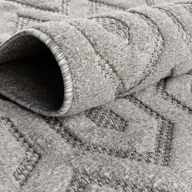 Grey 2' x 8' Outdoor Trellis Textured Runner Area Rug Weather Resistant for Patio, Deck, Terrace, Balcony, Porch Geometric Design Water Safe Outside Carpet for Sale at Rug Engine