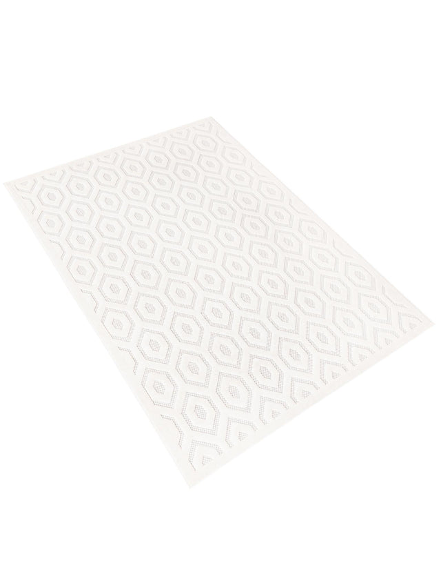 Ivory 5' 3 x 8' Outdoor Trellis Textured Rectangle Area Rug Weather Resistant for Patio, Deck, Terrace, Balcony, Porch Geometric Design Water Safe Outside Carpet for Sale at Rug Engine