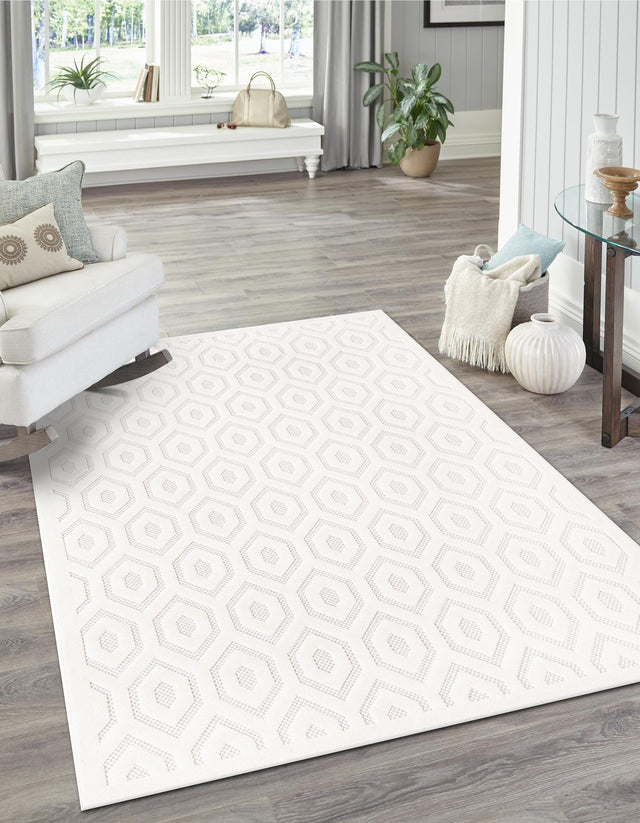 Ivory 6' x 9' Outdoor Trellis Textured Rectangle Area Rug Weather Resistant for Patio, Deck, Terrace, Balcony, Porch Geometric Design Water Safe Outside Carpet for Sale at Rug Engine