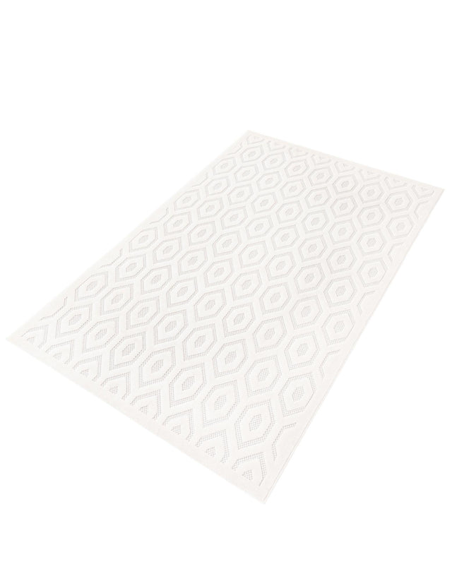 Ivory 5' 3 x 8' Outdoor Trellis Textured Rectangle Area Rug Weather Resistant for Patio, Deck, Terrace, Balcony, Porch Geometric Design Water Safe Outside Carpet for Sale at Rug Engine