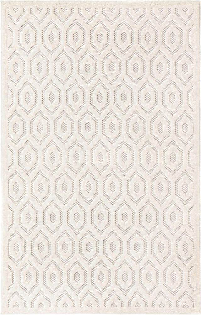 Ivory 5' 3 x 8' Outdoor Trellis Textured Rectangle Area Rug Weather Resistant for Patio, Deck, Terrace, Balcony, Porch Geometric Design Water Safe Outside Carpet for Sale at Rug Engine
