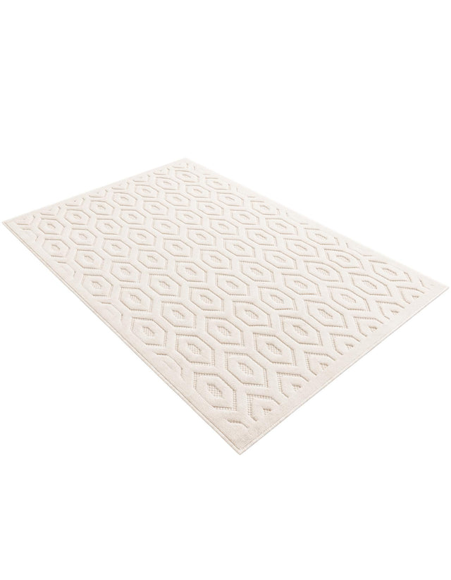 Ivory 4' x 6' Outdoor Trellis Textured Rectangle Area Rug Weather Resistant for Patio, Deck, Terrace, Balcony, Porch Geometric Design Water Safe Outside Carpet for Sale at Rug Engine