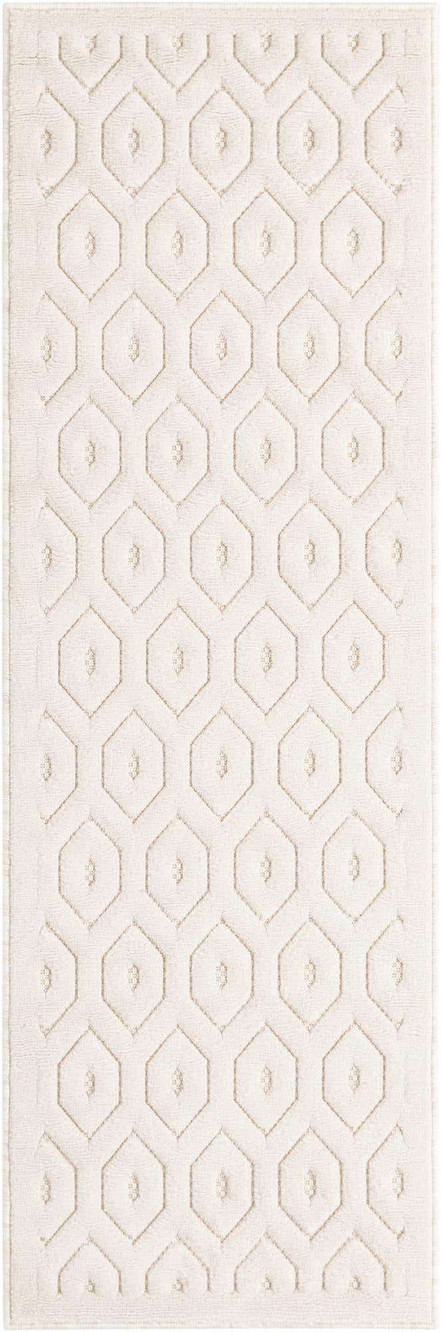 Ivory 2' x 6' Outdoor Trellis Textured Runner Area Rug Weather Resistant for Patio, Deck, Terrace, Balcony, Porch Geometric Design Water Safe Outside Carpet for Sale at Rug Engine