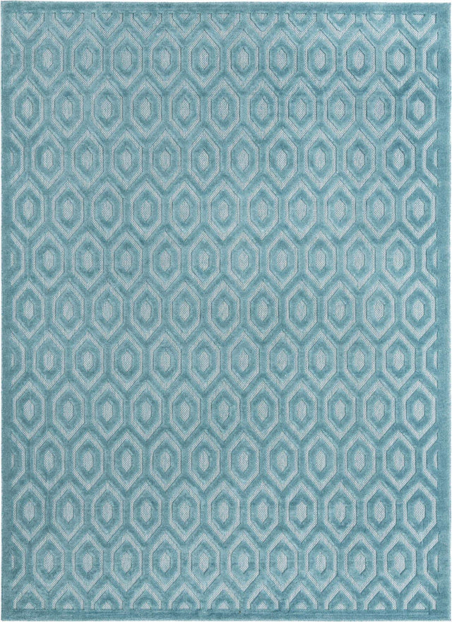 Aqua 9' x 12' Outdoor Trellis Textured Rectangle Area Rug Weather Resistant for Patio, Deck, Terrace, Balcony, Porch Geometric Design Water Safe Outside Carpet for Sale at Rug Engine