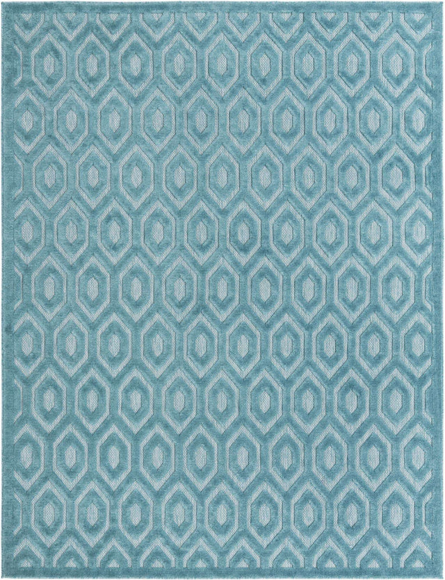 Aqua 7' 10 x 10' Outdoor Trellis Textured Rectangle Area Rug Weather Resistant for Patio, Deck, Terrace, Balcony, Porch Geometric Design Water Safe Outside Carpet for Sale at Rug Engine