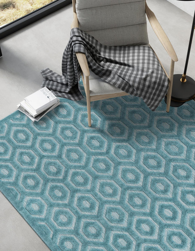 Aqua 2' x 3' Outdoor Trellis Textured Rectangle Area Rug Weather Resistant for Patio, Deck, Terrace, Balcony, Porch Geometric Design Water Safe Outside Carpet for Sale at Rug Engine