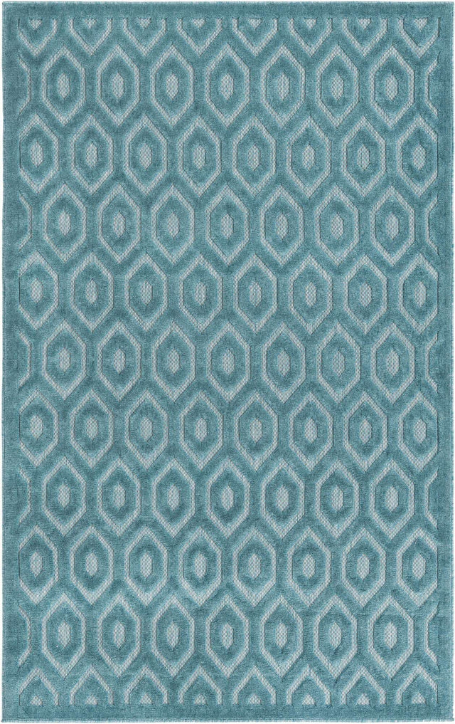 Aqua 5' 3 x 8' Outdoor Trellis Textured Rectangle Area Rug Weather Resistant for Patio, Deck, Terrace, Balcony, Porch Geometric Design Water Safe Outside Carpet for Sale at Rug Engine