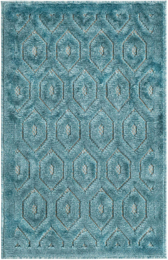Aqua 2' x 3' Outdoor Trellis Textured Rectangle Area Rug Weather Resistant for Patio, Deck, Terrace, Balcony, Porch Geometric Design Water Safe Outside Carpet for Sale at Rug Engine