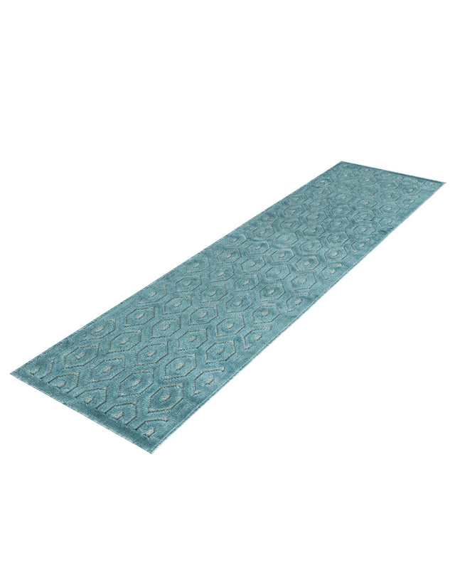 Aqua 2' x 8' Outdoor Trellis Textured Runner Area Rug Weather Resistant for Patio, Deck, Terrace, Balcony, Porch Geometric Design Water Safe Outside Carpet for Sale at Rug Engine