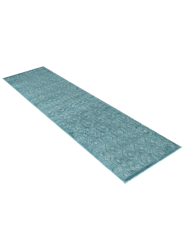 Aqua 2' x 8' Outdoor Trellis Textured Runner Area Rug Weather Resistant for Patio, Deck, Terrace, Balcony, Porch Geometric Design Water Safe Outside Carpet for Sale at Rug Engine