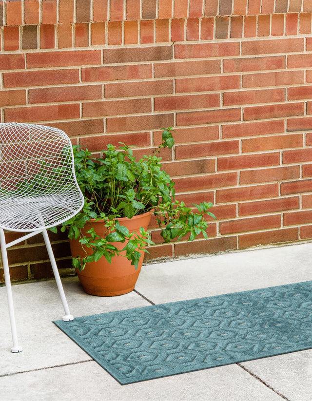 Aqua 2' x 8' Outdoor Trellis Textured Runner Area Rug Weather Resistant for Patio, Deck, Terrace, Balcony, Porch Geometric Design Water Safe Outside Carpet for Sale at Rug Engine