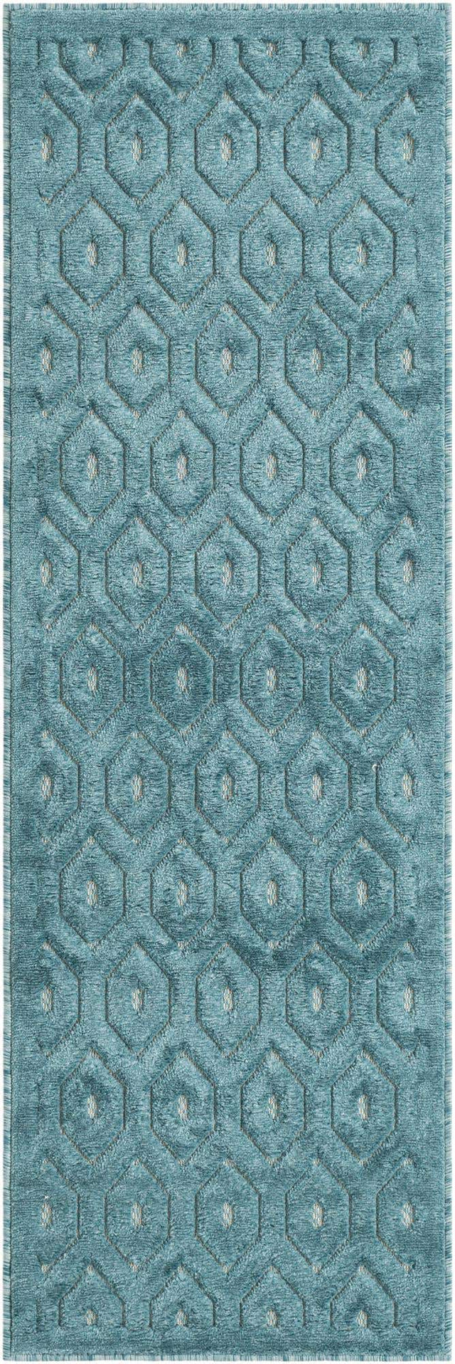 Aqua 2' x 6' Outdoor Trellis Textured Runner Area Rug Weather Resistant for Patio, Deck, Terrace, Balcony, Porch Geometric Design Water Safe Outside Carpet for Sale at Rug Engine