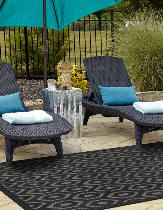 Charcoal 4' x 6' Outdoor Trellis Textured Rectangle Area Rug Weather Resistant for Patio, Deck, Terrace, Balcony, Porch Geometric Design Water Safe Outside Carpet for Sale at Rug Engine