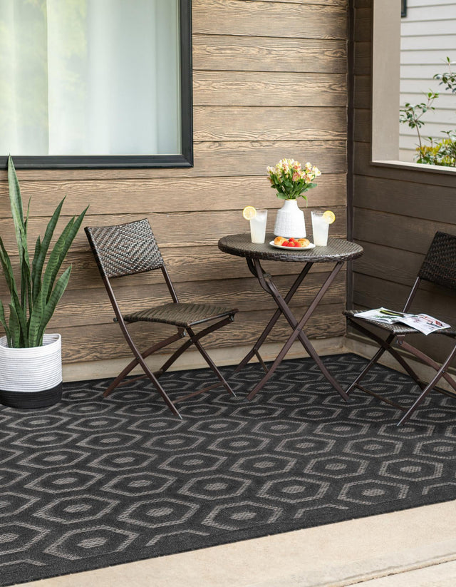 Charcoal 4' x 6' Outdoor Trellis Textured Rectangle Area Rug Weather Resistant for Patio, Deck, Terrace, Balcony, Porch Geometric Design Water Safe Outside Carpet for Sale at Rug Engine