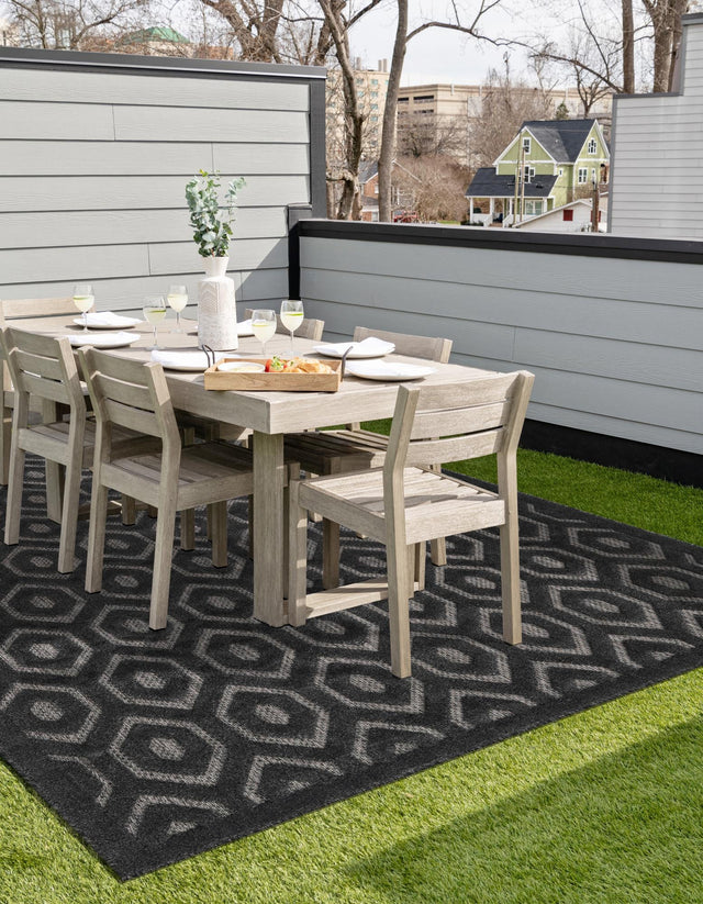 Charcoal 4' x 6' Outdoor Trellis Textured Rectangle Area Rug Weather Resistant for Patio, Deck, Terrace, Balcony, Porch Geometric Design Water Safe Outside Carpet for Sale at Rug Engine