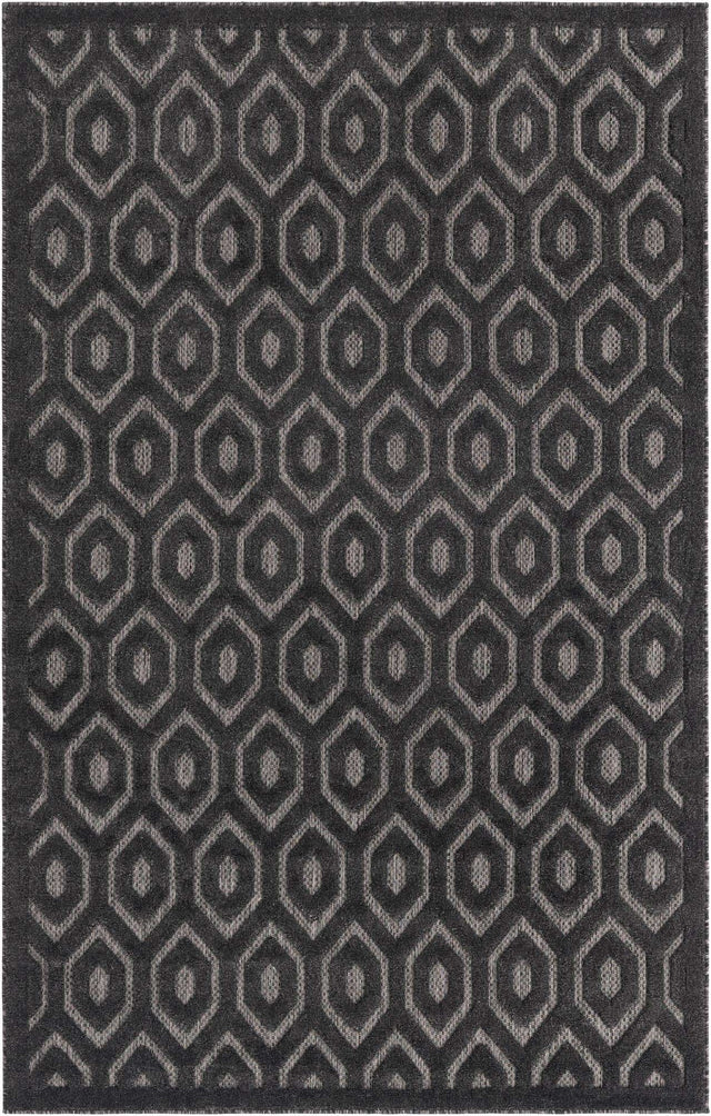 Charcoal 5' 3 x 8' Outdoor Trellis Textured Rectangle Area Rug Weather Resistant for Patio, Deck, Terrace, Balcony, Porch Geometric Design Water Safe Outside Carpet for Sale at Rug Engine