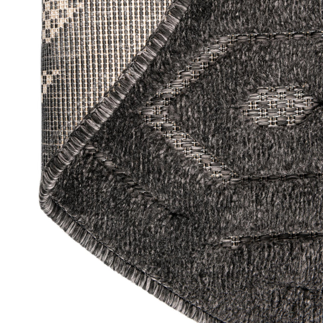 Charcoal 4' x 4' Outdoor Trellis Textured Round Area Rug Weather Resistant for Patio, Deck, Terrace, Balcony, Porch Geometric Design Water Safe Outside Carpet for Sale at Rug Engine