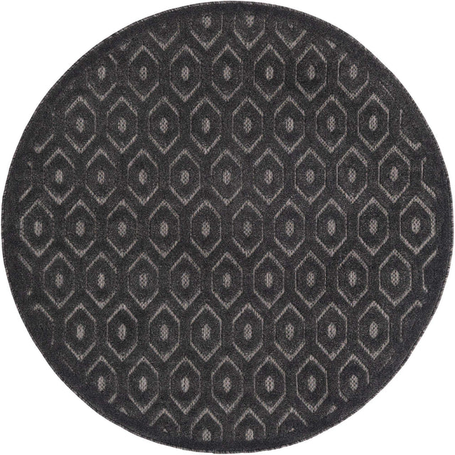 Charcoal 5' 3 x 5' 3 Outdoor Trellis Textured Round Area Rug Weather Resistant for Patio, Deck, Terrace, Balcony, Porch Geometric Design Water Safe Outside Carpet for Sale at Rug Engine
