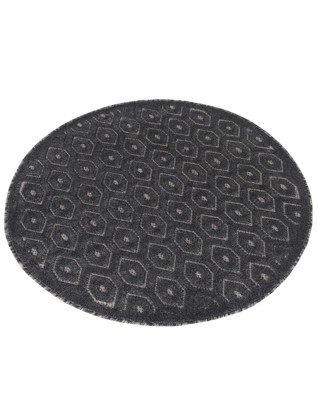 Charcoal 4' x 4' Outdoor Trellis Textured Round Area Rug Weather Resistant for Patio, Deck, Terrace, Balcony, Porch Geometric Design Water Safe Outside Carpet for Sale at Rug Engine
