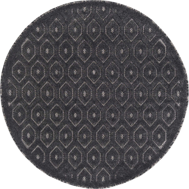 Charcoal 4' x 4' Outdoor Trellis Textured Round Area Rug Weather Resistant for Patio, Deck, Terrace, Balcony, Porch Geometric Design Water Safe Outside Carpet for Sale at Rug Engine