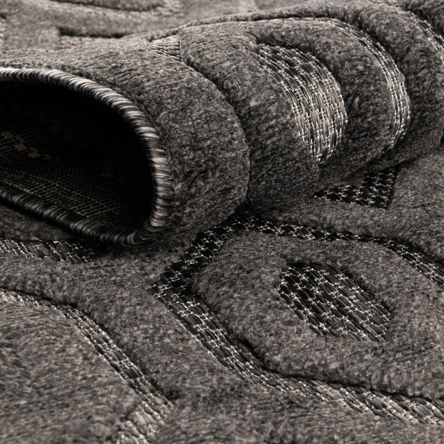 Charcoal 2' x 8' Outdoor Trellis Textured Runner Area Rug Weather Resistant for Patio, Deck, Terrace, Balcony, Porch Geometric Design Water Safe Outside Carpet for Sale at Rug Engine
