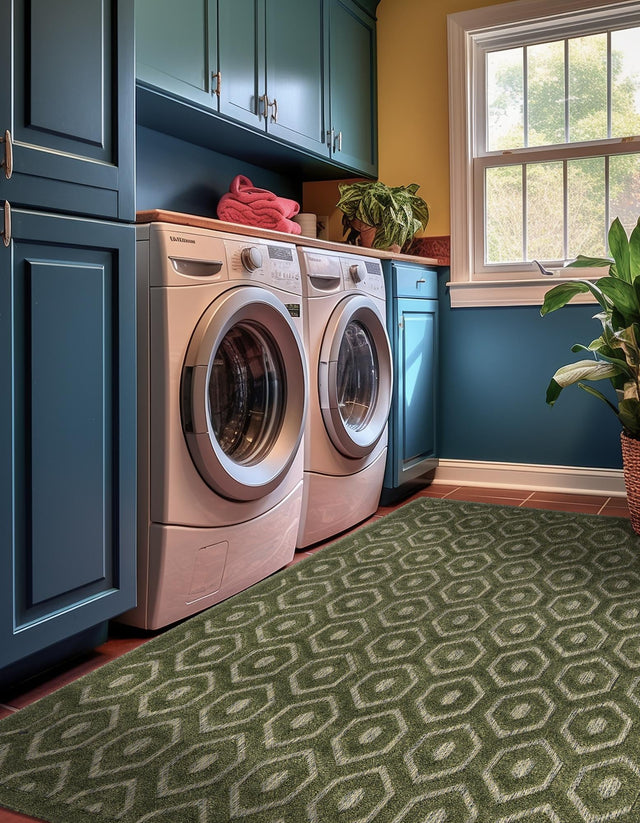 Green 9' x 12' Outdoor Trellis Textured Rectangle Area Rug Weather Resistant for Patio, Deck, Terrace, Balcony, Porch Geometric Design Water Safe Outside Carpet for Sale at Rug Engine