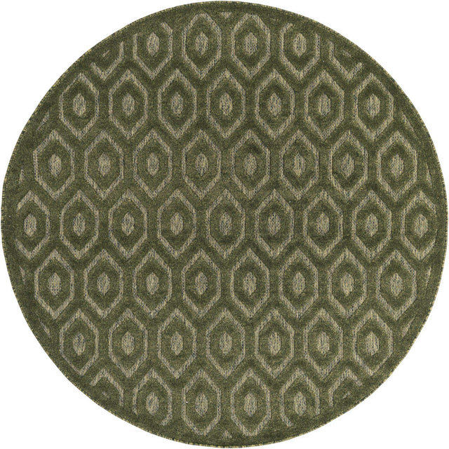 Green 7' x 7' Outdoor Trellis Textured Round Area Rug Weather Resistant for Patio, Deck, Terrace, Balcony, Porch Geometric Design Water Safe Outside Carpet for Sale at Rug Engine