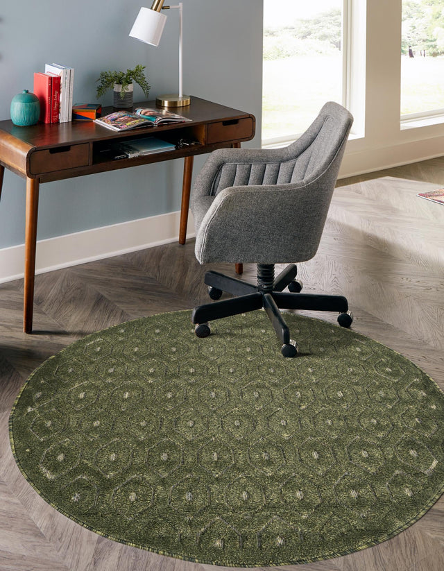 Green 3' x 3' Outdoor Trellis Textured Round Area Rug Weather Resistant for Patio, Deck, Terrace, Balcony, Porch Geometric Design Water Safe Outside Carpet for Sale at Rug Engine