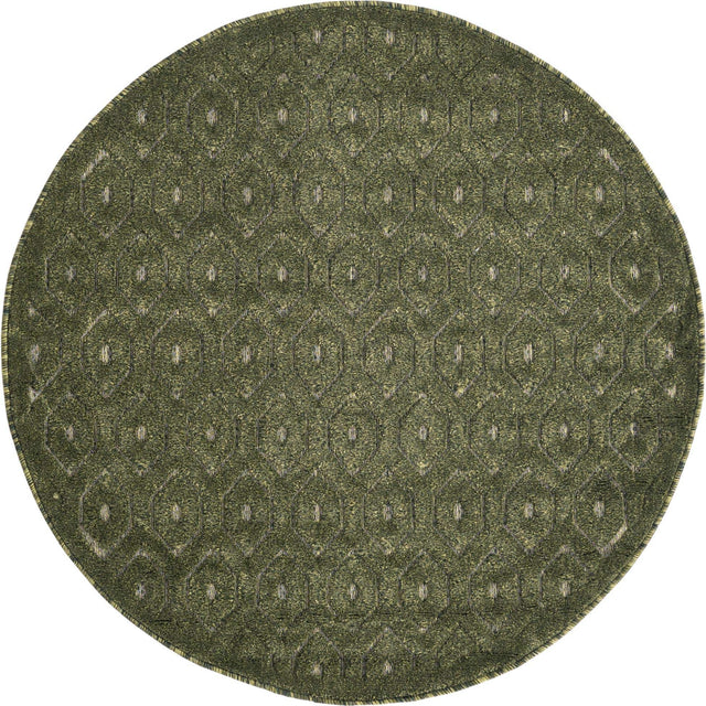 Green 4' x 4' Outdoor Trellis Textured Round Area Rug Weather Resistant for Patio, Deck, Terrace, Balcony, Porch Geometric Design Water Safe Outside Carpet for Sale at Rug Engine