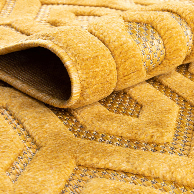 Yellow 6' x 9' Outdoor Trellis Textured Rectangle Area Rug Weather Resistant for Patio, Deck, Terrace, Balcony, Porch Geometric Design Water Safe Outside Carpet for Sale at Rug Engine