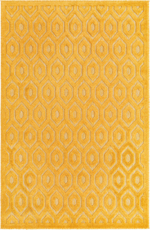 Yellow 5' 3 x 8' Outdoor Trellis Textured Rectangle Area Rug Weather Resistant for Patio, Deck, Terrace, Balcony, Porch Geometric Design Water Safe Outside Carpet for Sale at Rug Engine